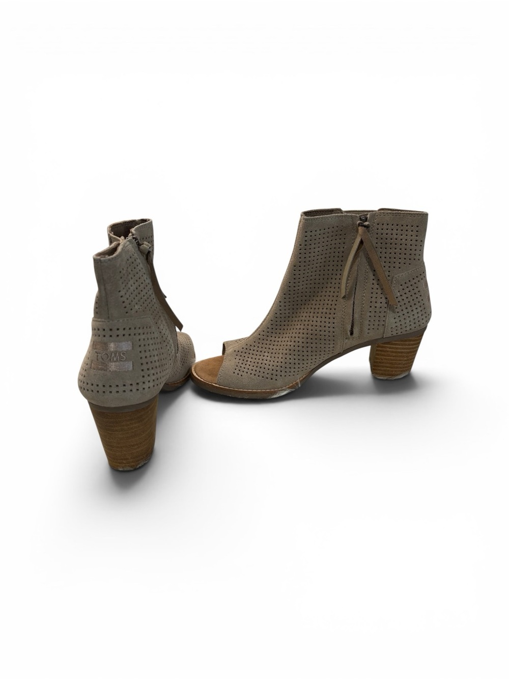 (94)TOMS Taupe Perforated Open-Toe Ankle Booties